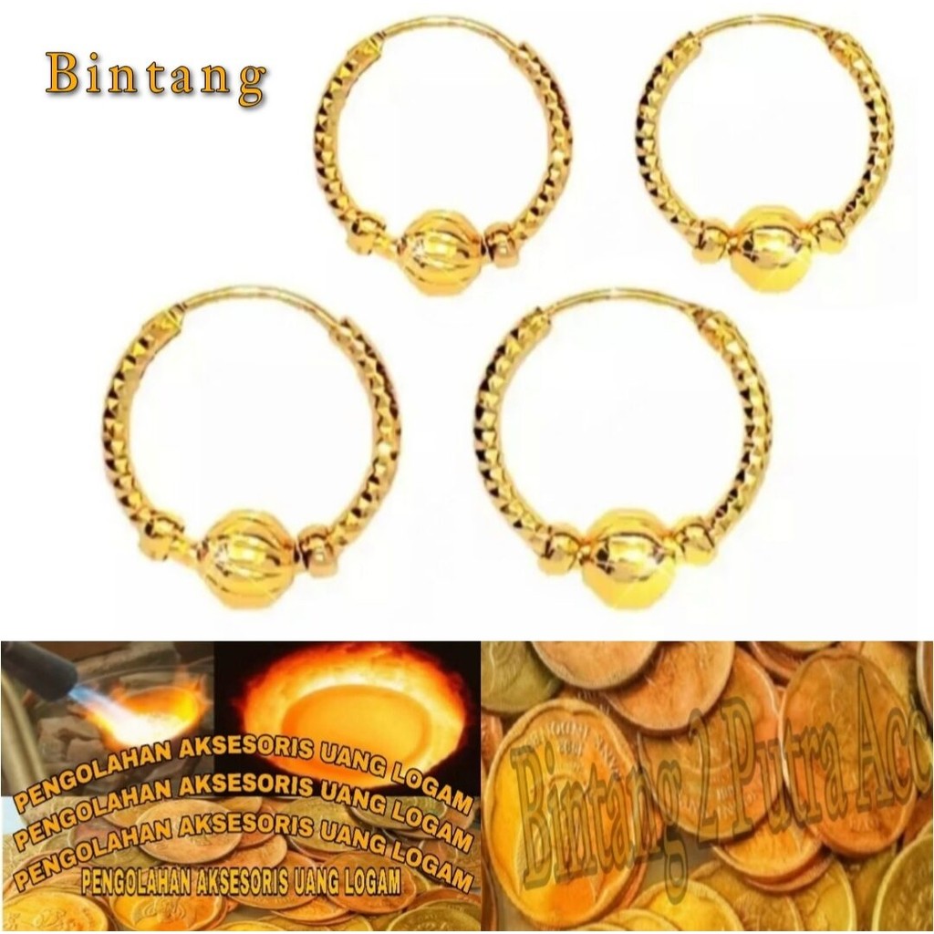 KOIN ASLI Anting koin logam ulilr motif bola emas