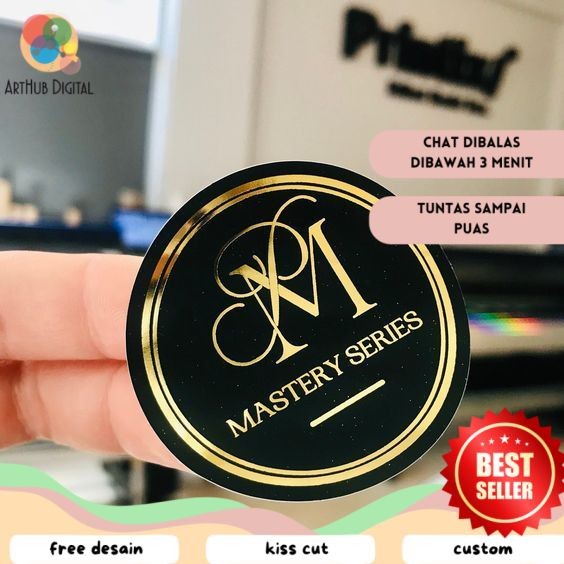 

AHD SBGS 7-10 Print Cetak Custom Sticker Label Gold Stiker Logo Olshop Makanan Minuman