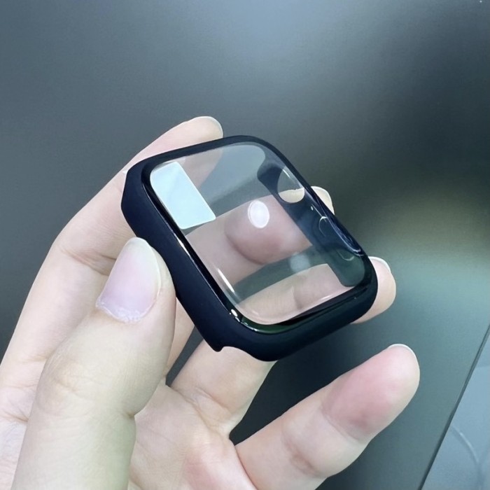 [[Promo]]BEST Case Apple Watch 7 41MM 45MM Casing & Glass Full Cover TG Hard BUMPER - BLACK, 46MM Se