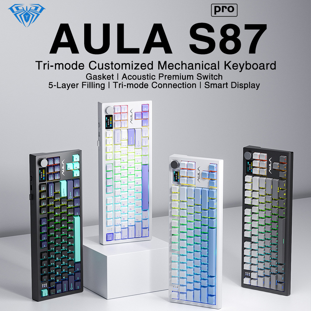 AULA S87pro Tri-mode Machanical Keyboard with TFT Screen Pre-lubricated Switches PBT Keycaps