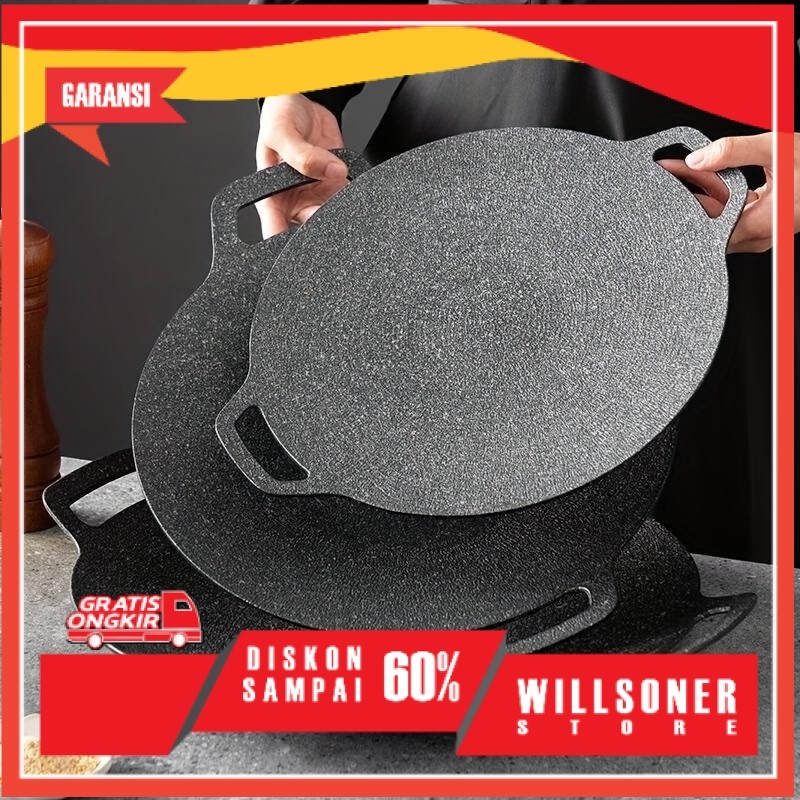 Wajan Konduksi panggangan jumbo 34cm Wajan Besi BBQ Korea anti lengket