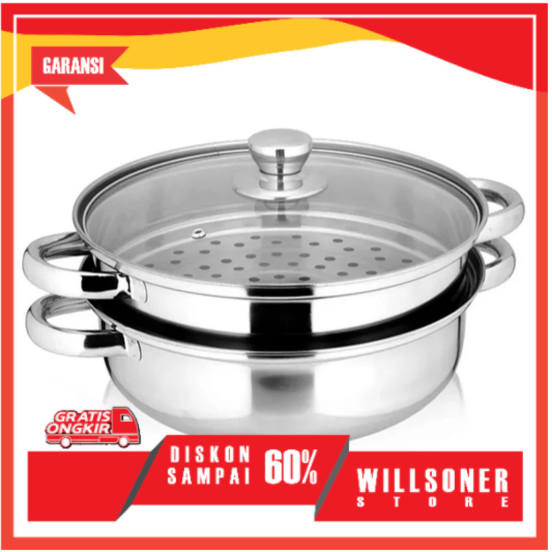 Panci Kukus 2 Susun Stainless / Panci Siomay 4 Kuping / Dandang Panci Kukus