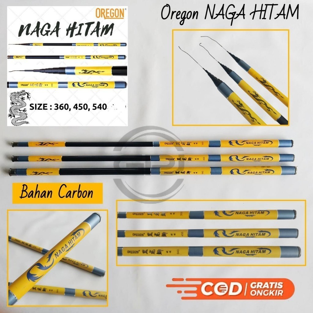 GPJ Joran Tegek Carbon Dan Set Kolong Oregon Naga Hitam 360 450 540 630 Original Tangkai Pancing Teg