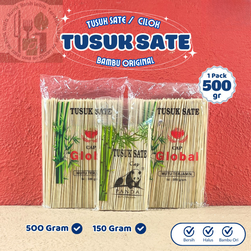 Tusuk Cilok Bambu Merk Panda & Global - Bakaran Pentol Daging, Sempol, Sunduk Cilok 500g & 150g