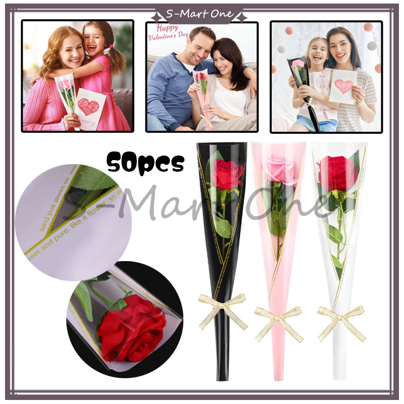 

SM 50pcs Single rose box /plastik bungkus bunga / Kertas Pembungkus Buket Satu Bunga Mawar / Cellophane Tangkai Mawar