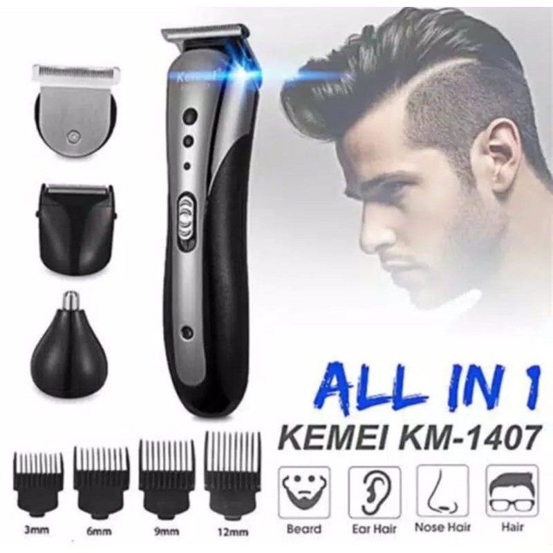 Cod Kemei KM 1407 Alat Cukur Rambut Elektrik Rechargeable Profesional