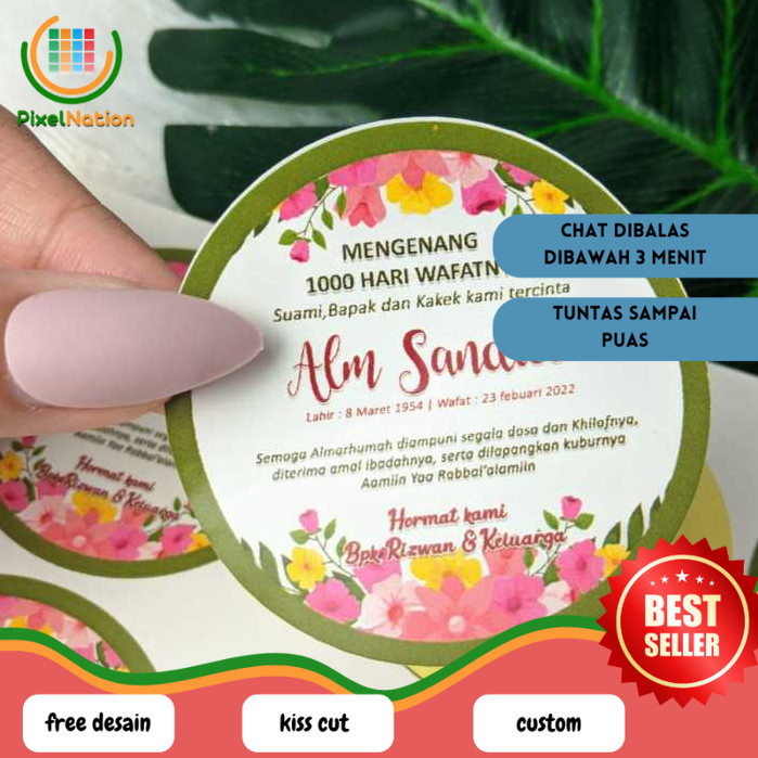 

PiNat Print Cetak Sticker Mengenang Bulat Stiker Tahlil Wafat Chromo 7 40 100 1000 Hari Bandung