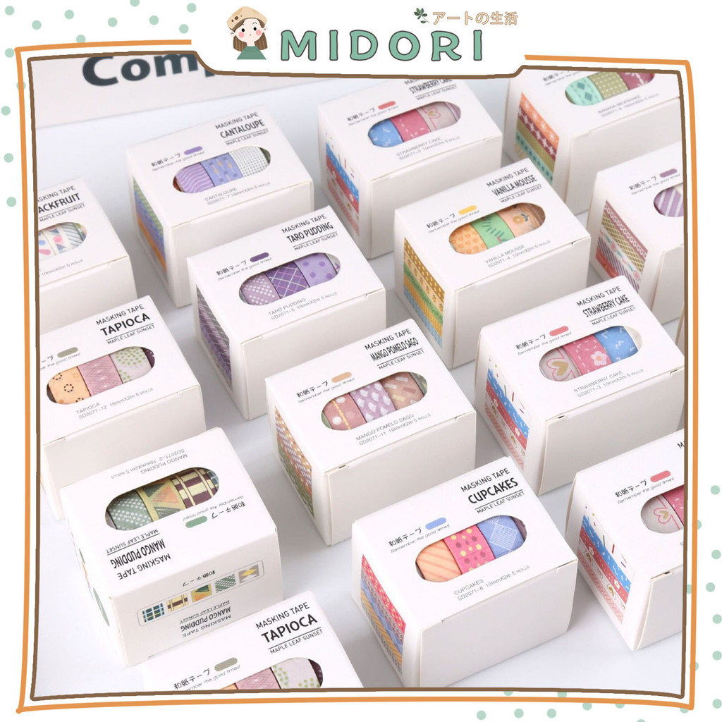 

[MIDORI] 5 Rolls MAPLE LEAF SUNSET Washi Tape Rainbow Deco Masking Tape Jurnal DIY Scrapbook - A0070