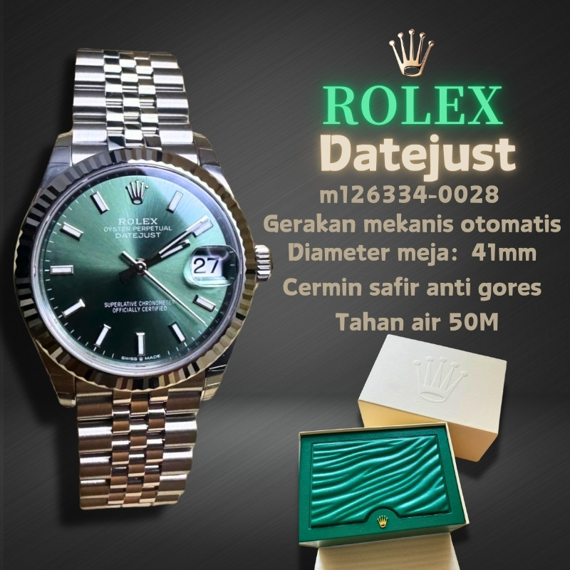 [Swiss Rolex%100Asli] Jam Tangan Rolex Datejust Series M126334-0028 (hijau Mint) Jam Tangan Pria Mew