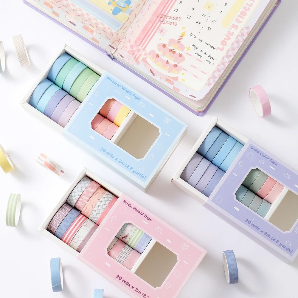 

20 Rolls Colorful Slim Washi Tape Set 10mm(0.4 Inch) Wide 2m(2.2 Yards) Long Masking Tape For Journaling Scrapbooking Notebook