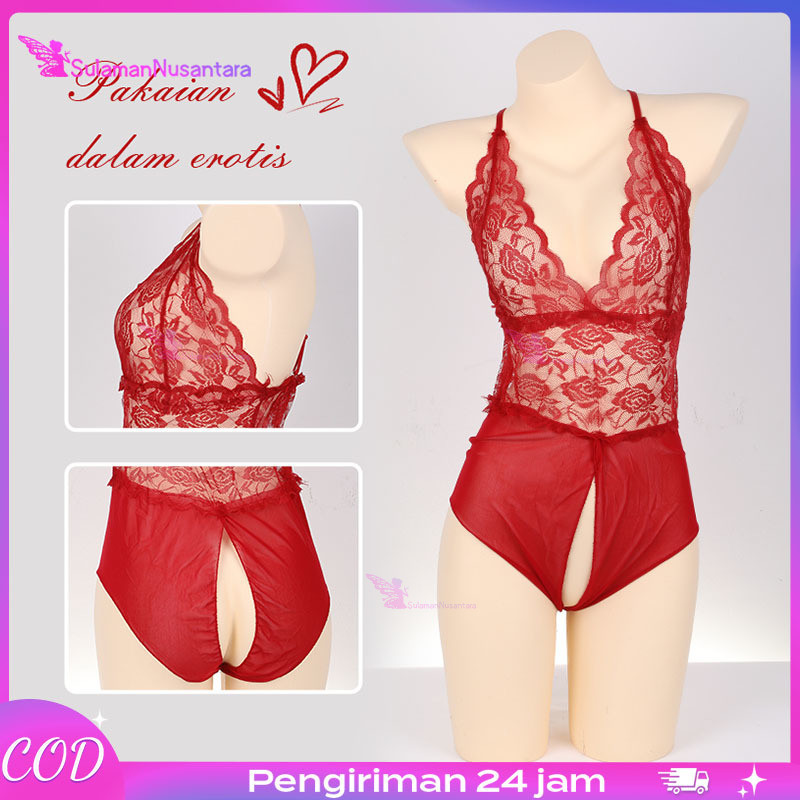 Lingerie Full Brukat (ATAS) Transparan Sexy/Perspektif Terbuka Perspektif Mesh Piyama Seks Hitam/Mer