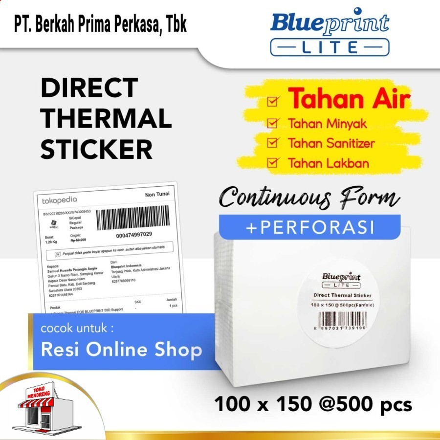 

Blueprint Lite Direct Thermal Sticker 100x150 CF Fanfold isi 500 Label Resi Olshop Lipat Continuous Form A6 DTS 100 x 150