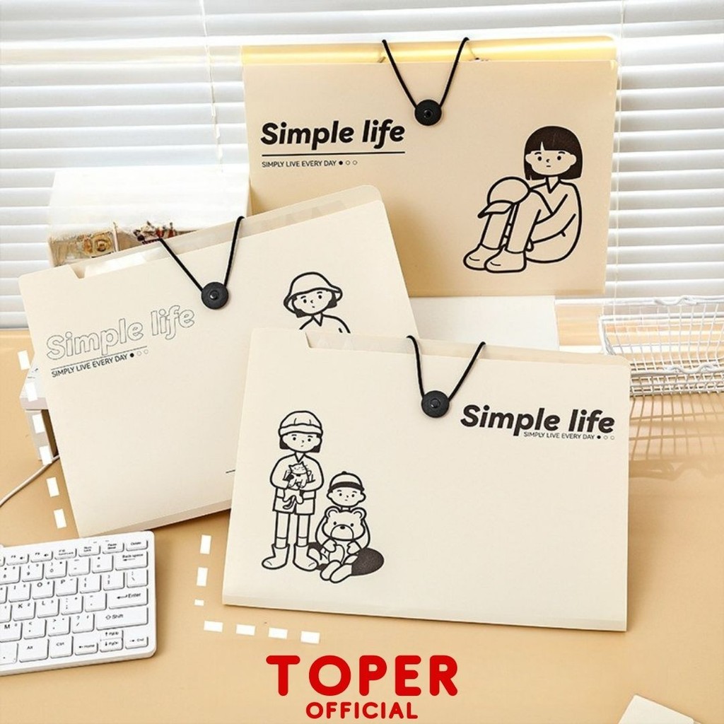 

TOPER Tas File A4 8 dan 12 Sekat Index Cute Document Bag Map Folder Organizer Index Expanding Simple Life
