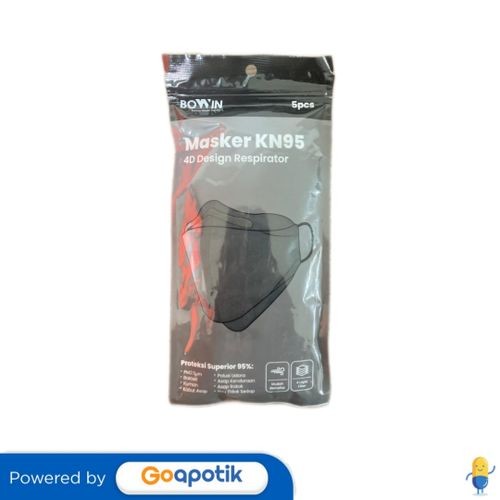 Bowin Masker Kn95 4d Design Respirator Hitam Pack 5 Pcs