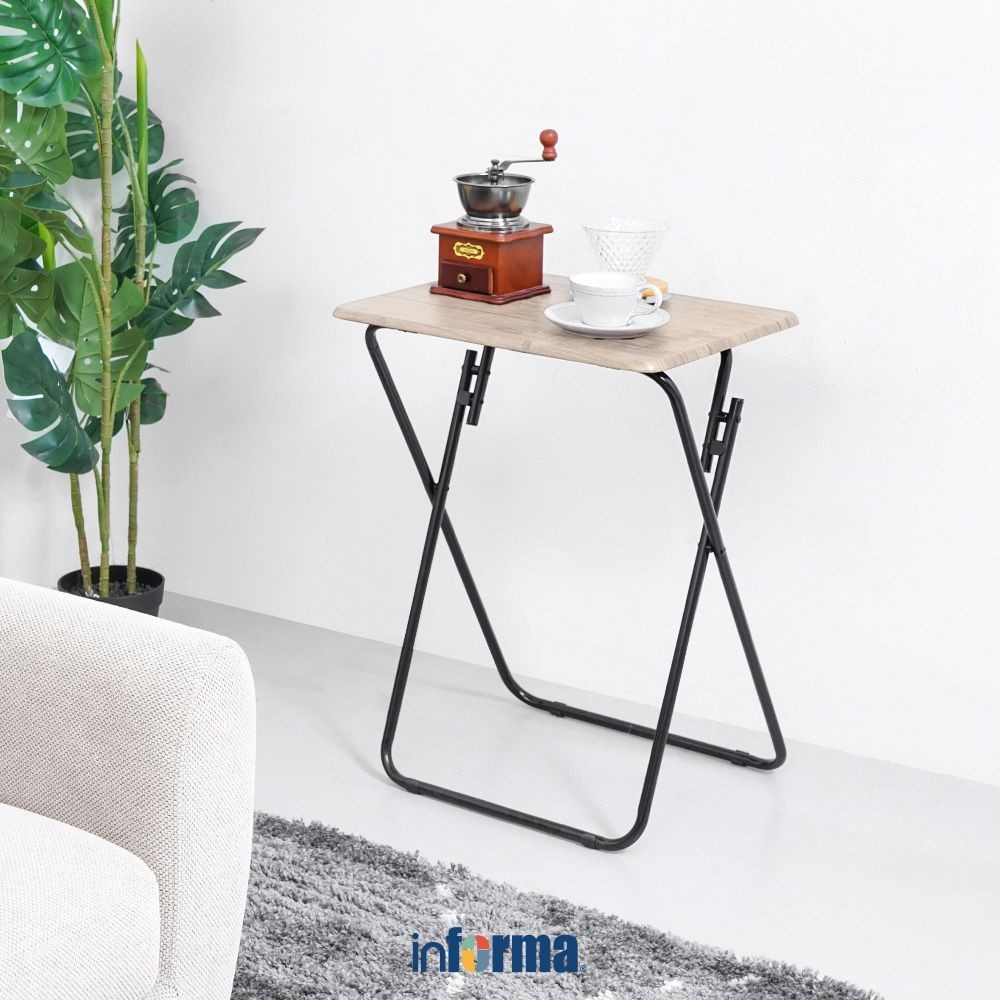 Informa Wolby Meja Lipat - Cokelat Oak Muda Meja Serbaguna Folding Table Multifunctional Foldable De