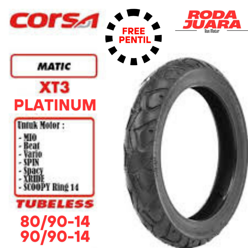 BAN CORSA RING 14 SATUAN/SEPASANG BAN TUBELES MOTOR MATIC PLATINUM