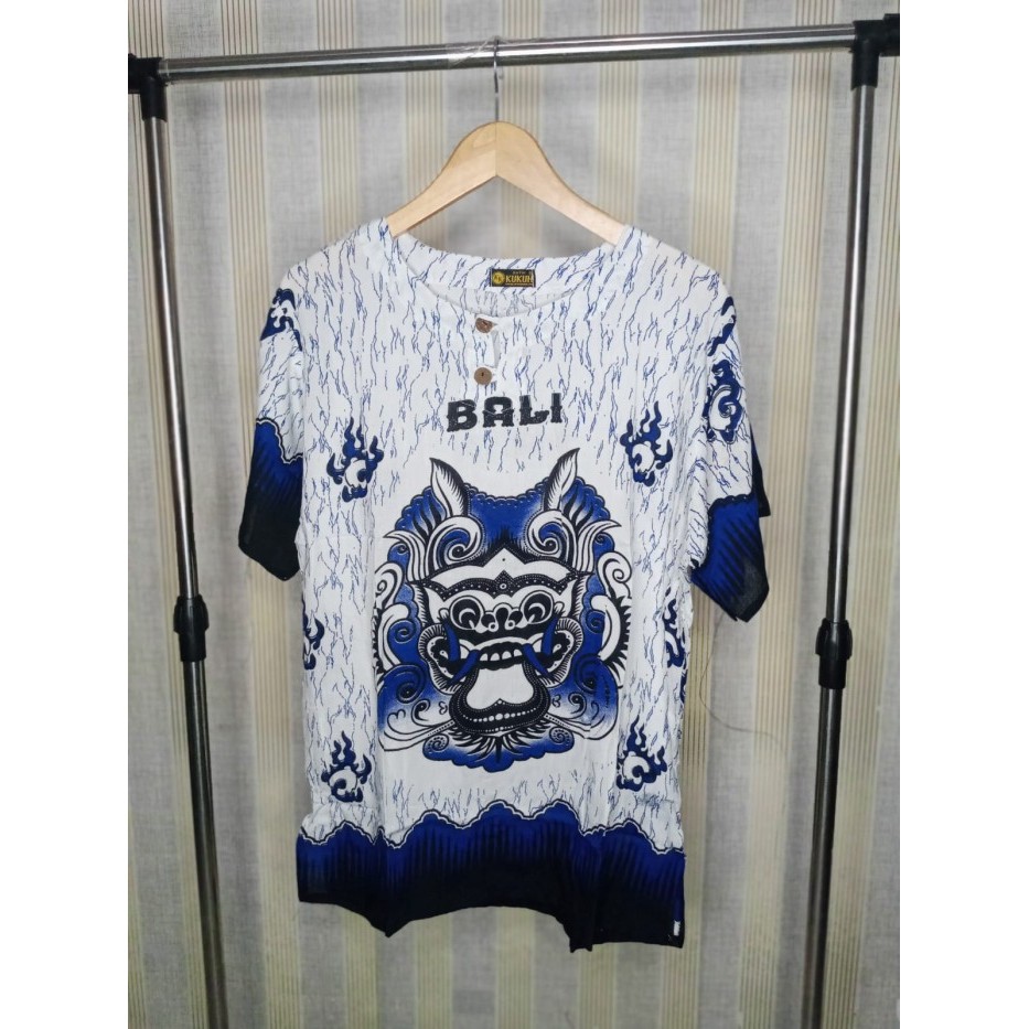 baju barong bali pria baju barong bali dasar putih bahan katun kaos Biru M