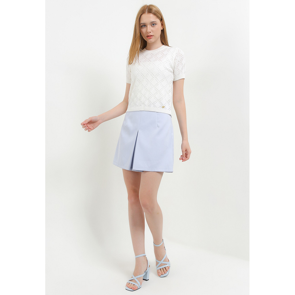 C/S S/S HIGH NECK KNIT BLOUSE W/ ROSE EMBLEM BLOUSE WANITA B0O137