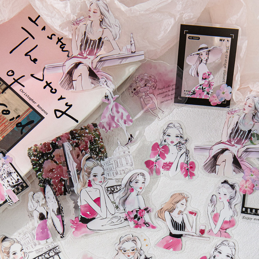 

[Artopia] Fashion Sticker PET Girl Pretty Ilustrasi Stiker Cewek Watercolor