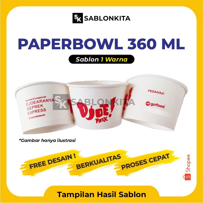 NO COD [[ SABLON CUSTOM ]] PAPER BOWL 360 ML INDOKU Mangkok Kertas Rice Paperbowl