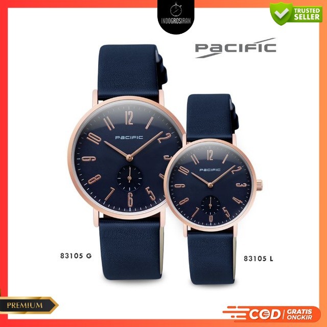( COD ) Jam Tangan Couple Pacific 83105 Chrono , Classic Steel Strap Kulit Original