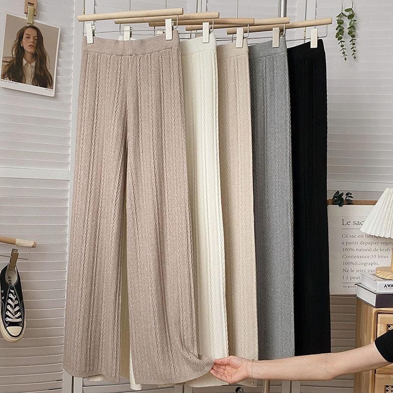 chatta - DAEUN PANTS celana kulot panjang tekstur rajut cullote knit textured hitam abu khaki putih 