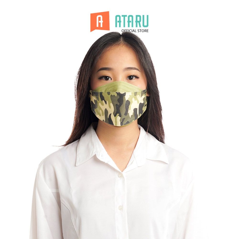 Ataru Set 10 Pcs Kyou Masker Pelindung 4 Lapis Kf94 Camo - Hijau Sage Masker Mulut Medis Mouth Mask 