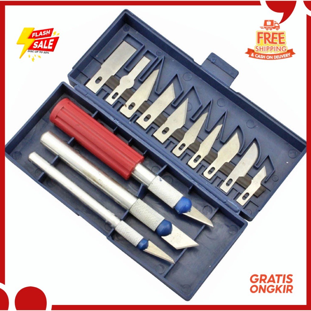 

Set Pisau Ukir Seni 13 in 1 Crafting Art Knife with 3 Handle SILVER