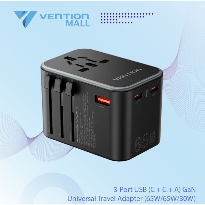 Vention Universal Travel Adaptor USB Type C A PD Fast Charging 20W 65W