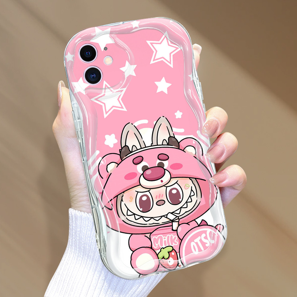 Compitable With iPhone 11 Cute Strawberry Bear Labub Cartoon Pattern Cream Texture Silicone Untuk Ph
