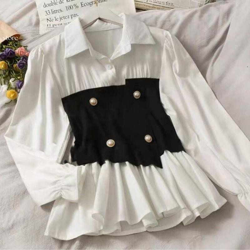 do_chic fashion top atasan wanita korea slim pesta outfit kasual pesta mewah Baju kemeja Kerah Panja
