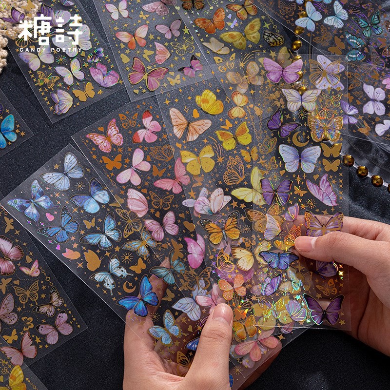 

3 Sheets Glitter Butterfly Stickers Waterproof Decorative Decals for Journaling Laptop Scrapbooking Journal Planner