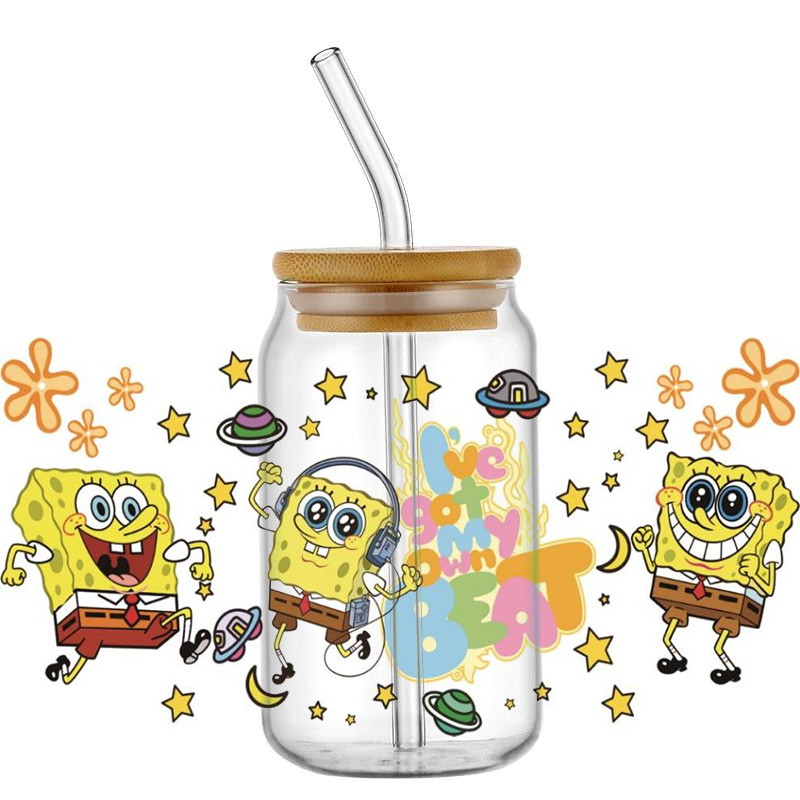 

Miniso 3D Cartoon Mug spongebob Sticker Waterproof UV DTF Libby Decals Wrap Transfer Sticker Custom Label DIY Logo Self Adhesive