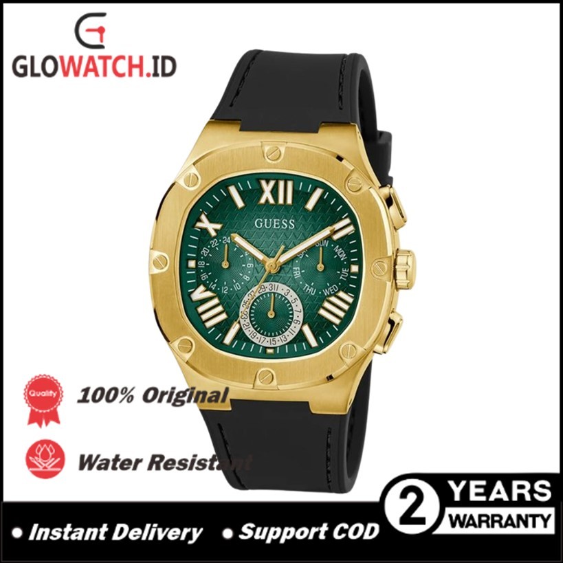 [Promo] Jam Tangan Pria Guess GW0571G3 Headline Green Dial Black Silicone Strap Original (Garansi 2 