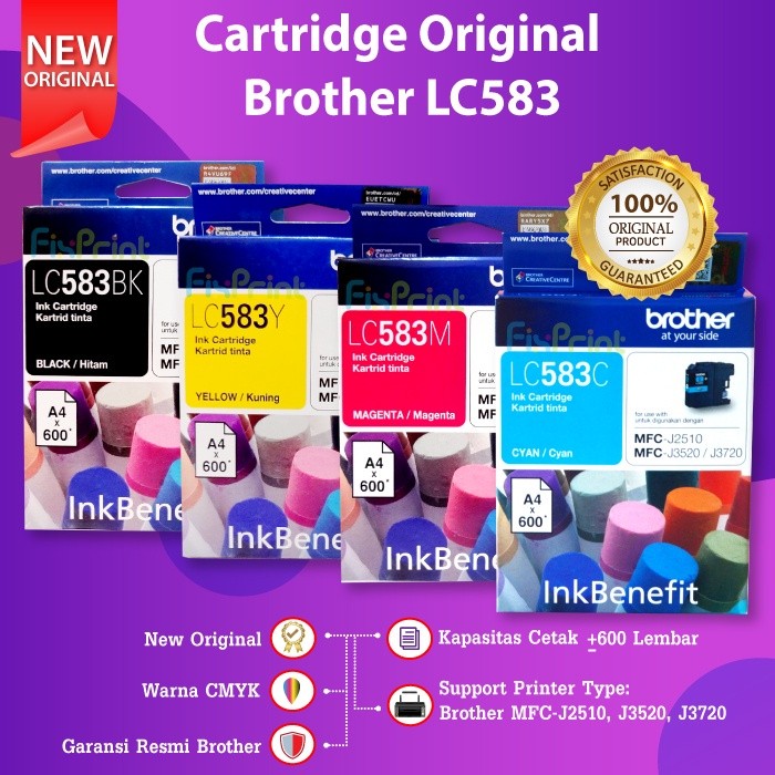 FixPrint Original Brother LC583BK LC583 Black C/M/Y Ink Benefit Cartridge Tinta Printer J2510 J3520 