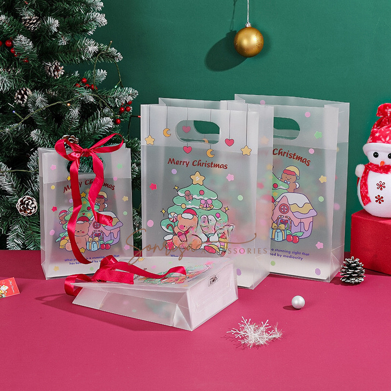 

Paper Bag Natal Transparan Doff Motif Bear / Tas Hampers Natal Lucu / Goodie Bag Christmas