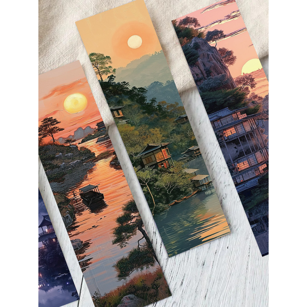 

30pcs Ancient Style Lake and Mountain Bookmarks DIY Decoration Chinese Landscape Painting Card Reading Book Annotation Card