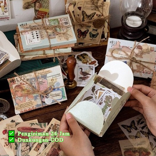 

[K.Anissa] Pengiriman 24 Jam ✅ Scrapbook Stickers Supplies Box Isi 60 Lembar Stiker Art Paper Vintage Scrapbook Journal KIT Lengkap