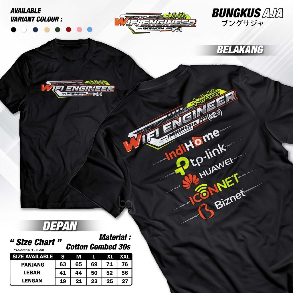 Kaos Teknisi Wifi Engineer Indonesia IndiHome Biznet Tshirt Distro Cotton Combed 30s Bungkusaja A244