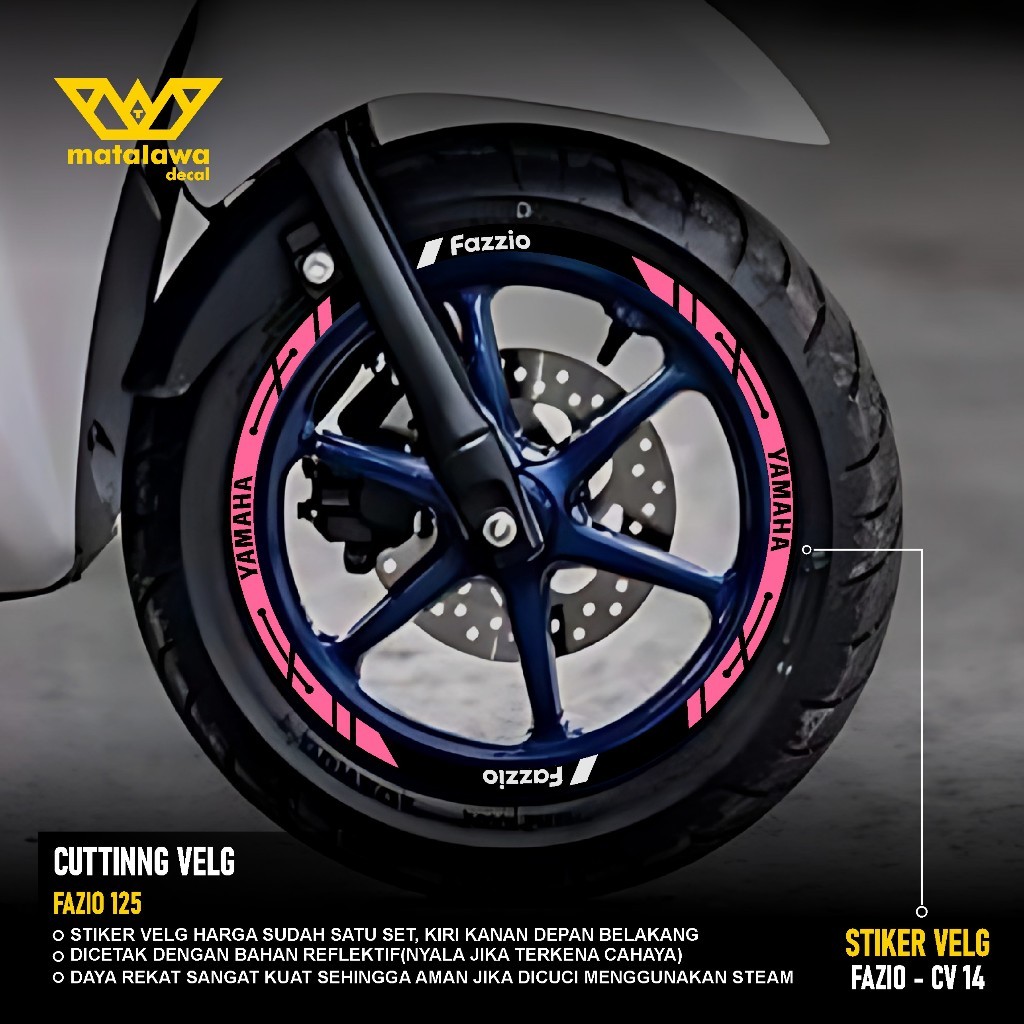CUTTING STIKER VELG YAMAHA FAZZIO STICKER LIS PELK MOTOR RING 12 FAZIO SET DEPAN BELAKANG 14