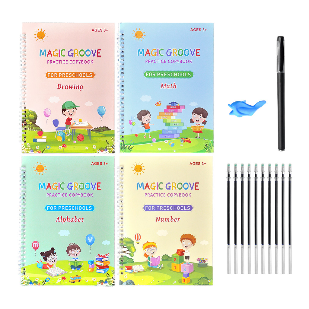 

4/1Pcs Magic Practice Copybook Pen Preschools Kids Calligraphy English Verison Free Wiping Children Reusable Writing Book
