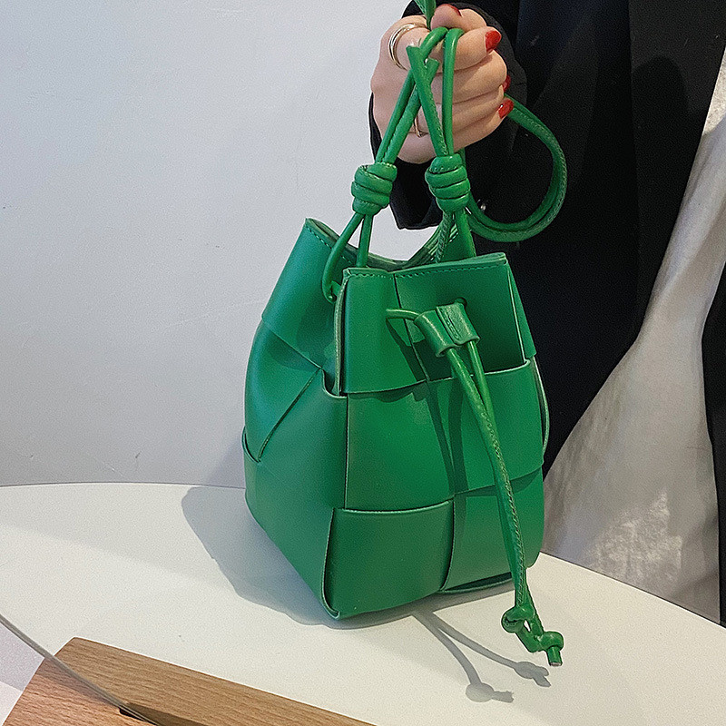Fashion Weaving Pu Leather Bucket Bags For Women 2022 Designer Crossbody Shoulder Bags Soft Pu Leath