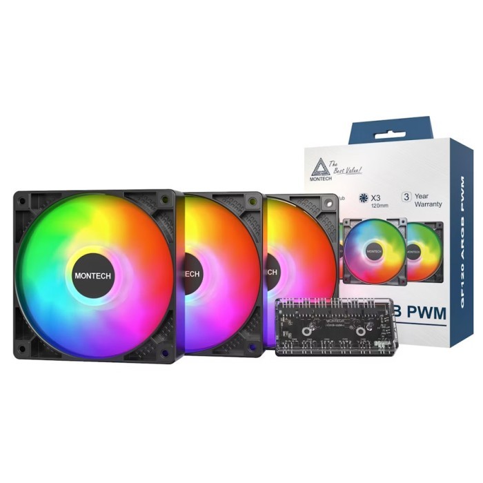 FAN CASING MONTECH GF120 ARGB 3in1 Fan 3 Pack - 120mm / 12CM Fan - BLACK