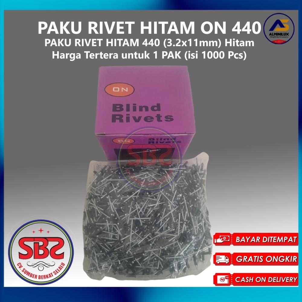 ON Paku Rivet 440 HITAM 1 Box Isi 1000pcs HITAM - Paku Rivet Hitam / Black