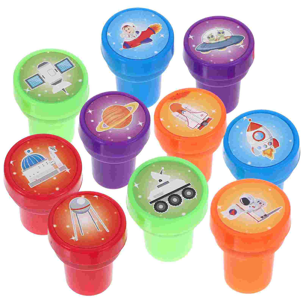 

10 Pcs Space Universe Seal Cartoon Theme Stamp DIY Stamps for Kids Cute Stamper Halloween Crafting Stampers Diary Plastic