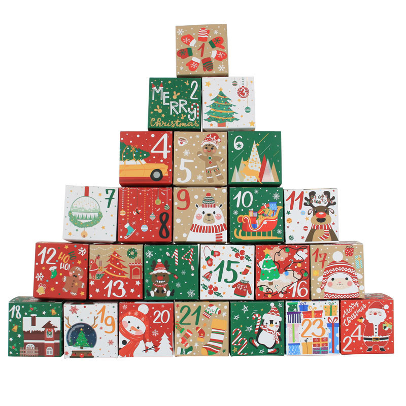 

24pcs/set Christmas Advent Calendar Box Kraft Paper Candy Box 24 Days Countdown to Xmas Gift Boxes Navidad New Year Decorations