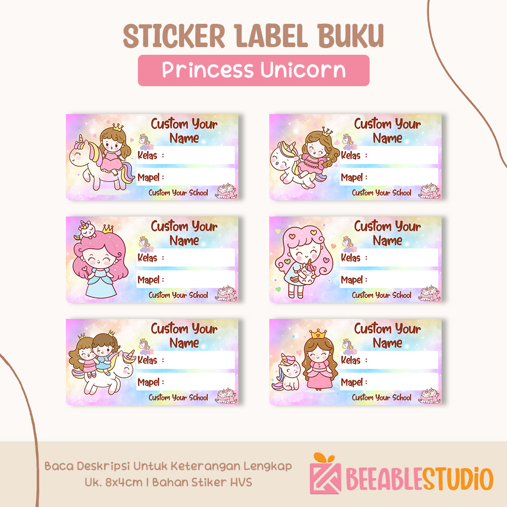 

[40pcs] Sticker Buku Cute Unicorn Princess Stiker Label Nama Buku Tulis Pelajaran Anak Sekolah