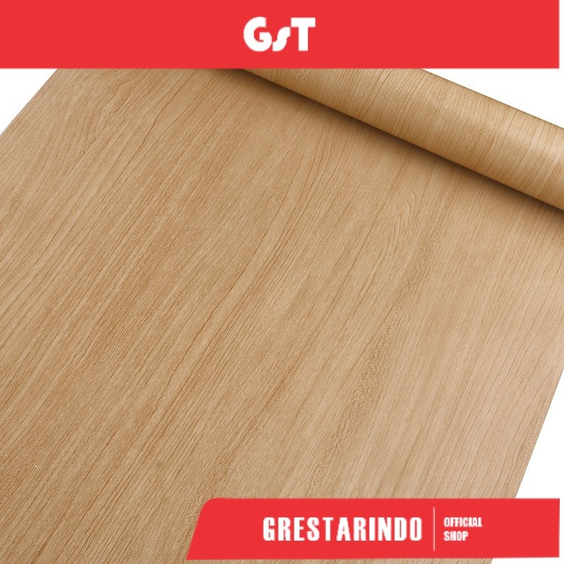 WALLPAPER DEKORASI DINDING / STICKER DINDING MOTIF KAYU SERAT COKLAT MUDA 45 CM x 9 - 10 M