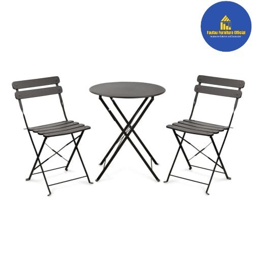 BEST QUALITY Set 2 Kursi Meja Teras Balkon Taman Outdoor Besi Kuat Lipat - Cklt Tua