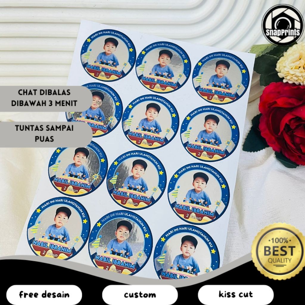 

SP 9-15 Sticker Ulang Tahun Anak Gold/Silver Anti Air Stiker Label Undangan Happy Birthday Uk.Besar